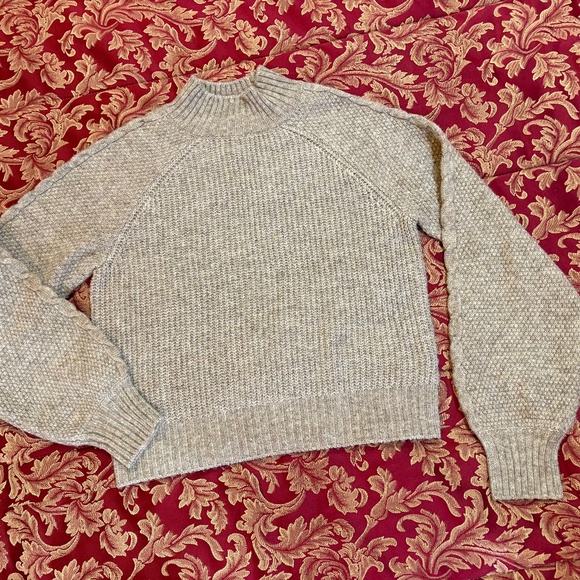 Pink Rose Turtleneck Pullover Tan Sweater Women's S - Picture 1 of 9